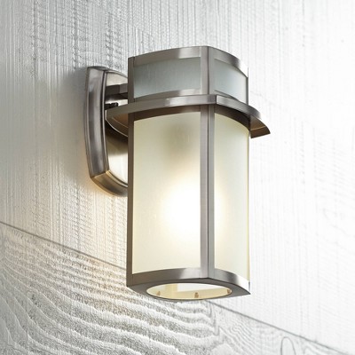Modern Brushed Nickel Outdoor Wall Light with Frosted Glass