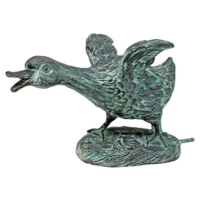Emerald Verde Bronze Running Duck Garden Statue