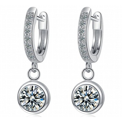Paaaawaters Elegant Round Zirconia Hoop Earrings 14k White Gold Plated Dangle Earrings