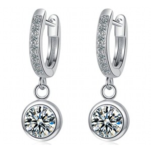 Paaaawaters Elegant Round Zirconia Hoop Earrings 14k White Gold Plated Dangle Earrings - 1 of 4