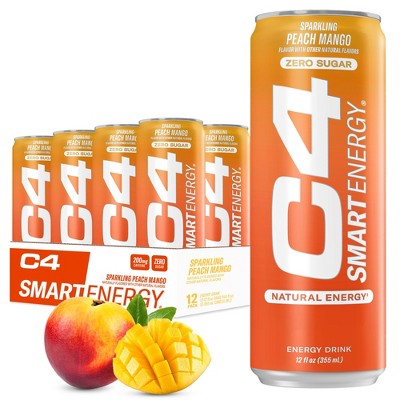 Cellucor C4 Smart Energy Drink, Peach Mango - 12 Fl Oz Can (Pack of 12)