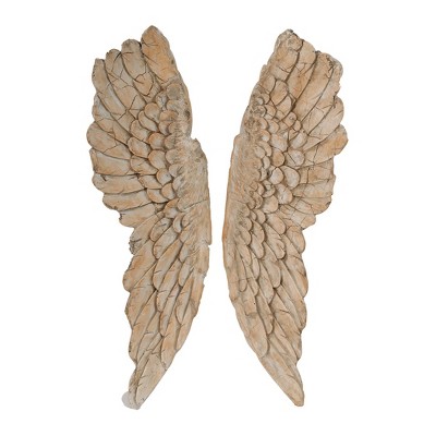 Set of 2 Soar Angel Wings Wall Arts Natural - A&B Home: Transitional Style, MDF, Vertical Orientation, Mixed Media, Includes Hardware