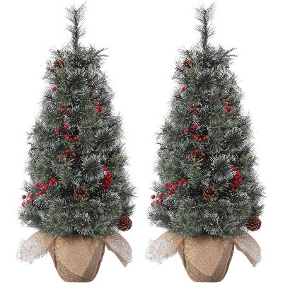 Small Christmas Tree w/Lights, 3ft Christmas Tree Pre-lit wi/78 Warm White Led Lights, 3 FtChristmas Tree Pre-lit w/Pine Cones, Cloth Bag Base