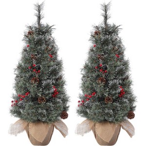 Small Christmas Tree w/Lights, 3ft Christmas Tree Pre-lit wi/78 Warm White Led Lights, 3 FtChristmas Tree Pre-lit w/Pine Cones, Cloth Bag Base - 1 of 4