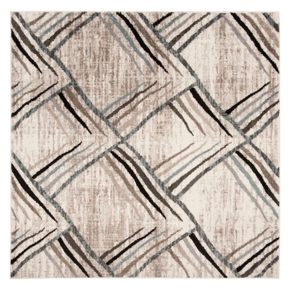 6'7inx6'7in Geometric Loomed Square Area Rug Cream/Charcoal - Safavieh