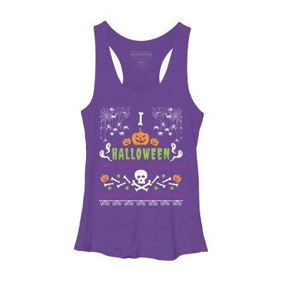 Women's Design By Humans Halloween Lover Ugly Sweater By machmigo Racerback Tank Top