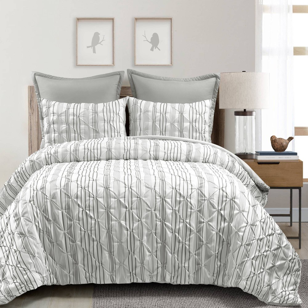 Lush Décor 5pc King Ravello Pintuck Comforter Set Light Gray
