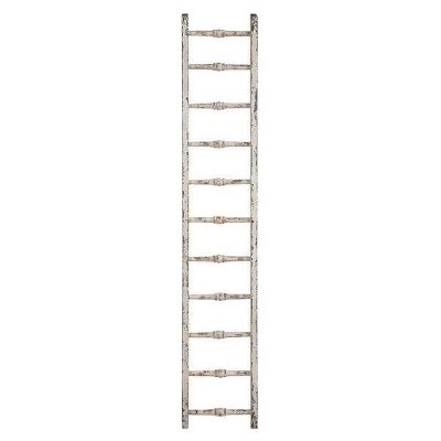 Storied Home 12.5"x69" Decorative Wood Ladder Distressed White - Pine Towel Rack, Rustic Blanket Holder