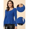 Allegra K Women's Square Neck Long Sleeve Knit Peplum Blouse - 2 of 4