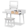43.3'' Classic Wood Dresser Table with Flip-Top Mirror Makeup Vanity Set, Dressing Table with 3 Drawers, Storage Space & Stool – Cuddlewood - 3 of 4