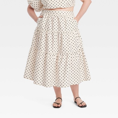 Women's A-Line Midi Skirt - A New Day™ Cream/Black Polka Dot 4X