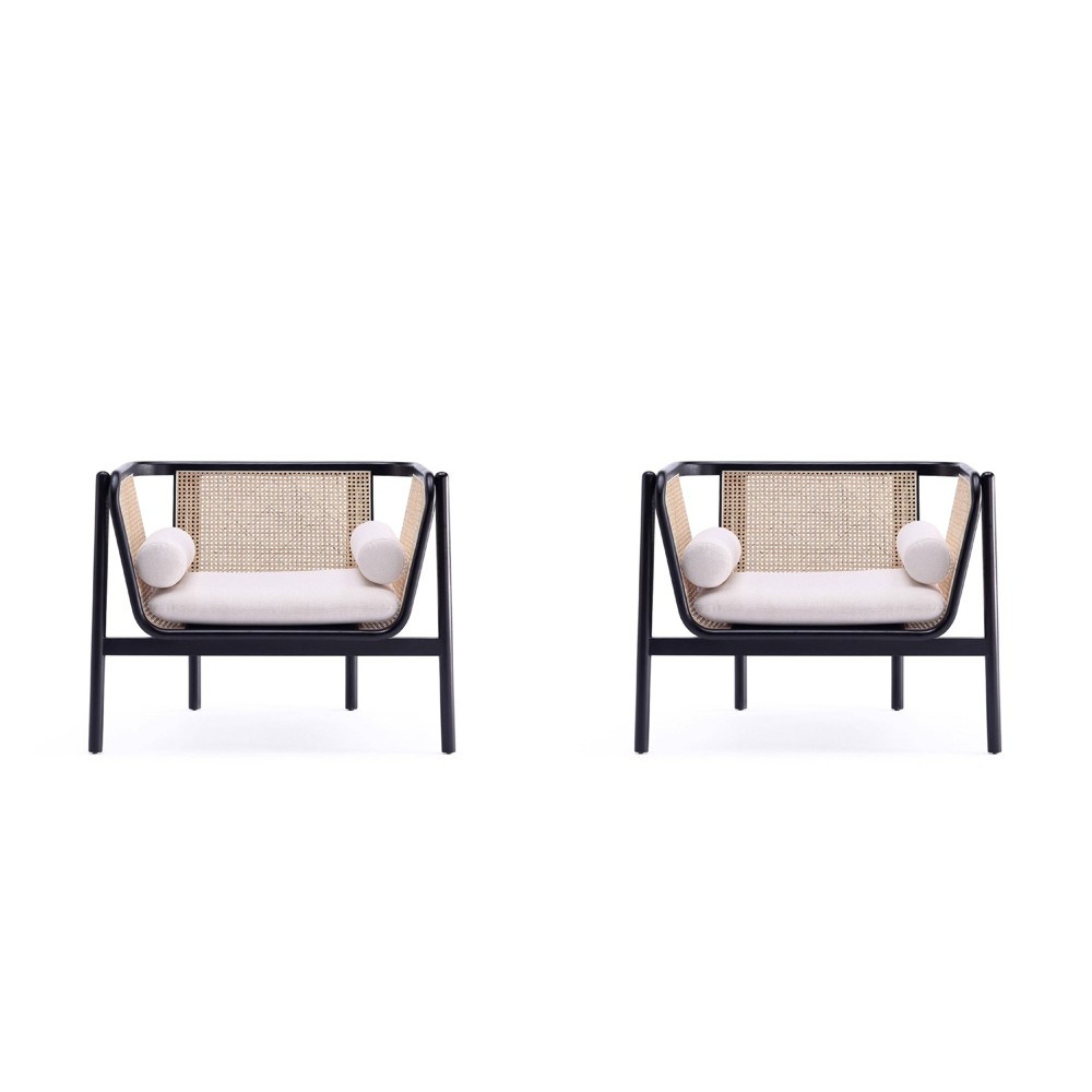 Photos - Coffee Table MANHATTAN Set of 2 Versailles Accent Chairs Black/Cream -  Comfort: Upholst 