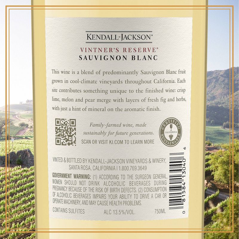 Kendall-Jackson Vintner&#39;s Reserve Sauvignon Blanc White Wine - 750ml Bottle, 4 of 11