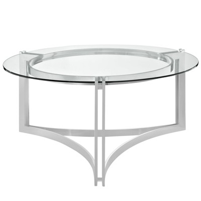 Elegant 31" Round Stainless Steel and Glass Coffee Table