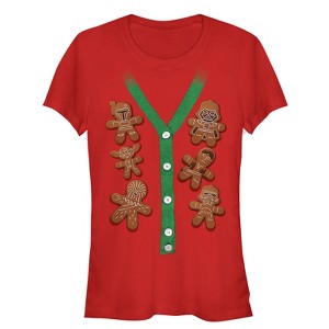 Juniors Womens Star Wars Christmas Cookies Cardigan Print T-Shirt - 1 of 3