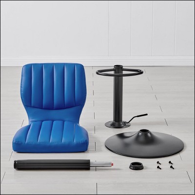 Contempo Chic 17" Blue Faux Leather & Metal Swivel Adjustable Barstool