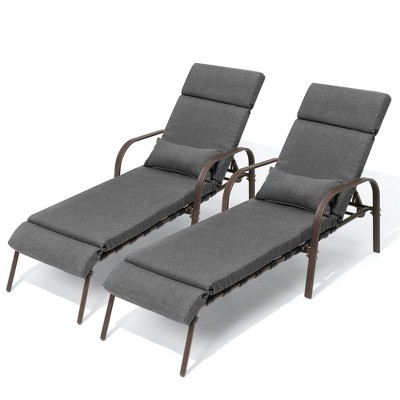 Crestlive Products Chaise Lounge Chair Outdoor with Cushion & Pillow Adjustable 5 Position Pool Recliner
