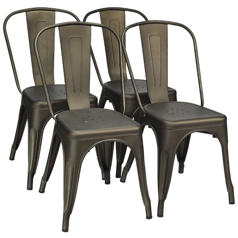 Tangkula Patio Chairs Set of 4 Stackable Side Dining Chair Bistro Caf