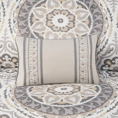 Taupe Full Microfiber Floral Motif Comforter Set