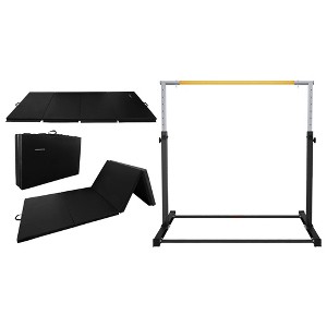 BalanceFrom Fitness 120 x 48 Inch All Purpose Folding Gymnastics Exercise Mat and Adjustable Folding Steel Gymnastics Bar for Ages 3 & Up Set, Black - 1 of 4