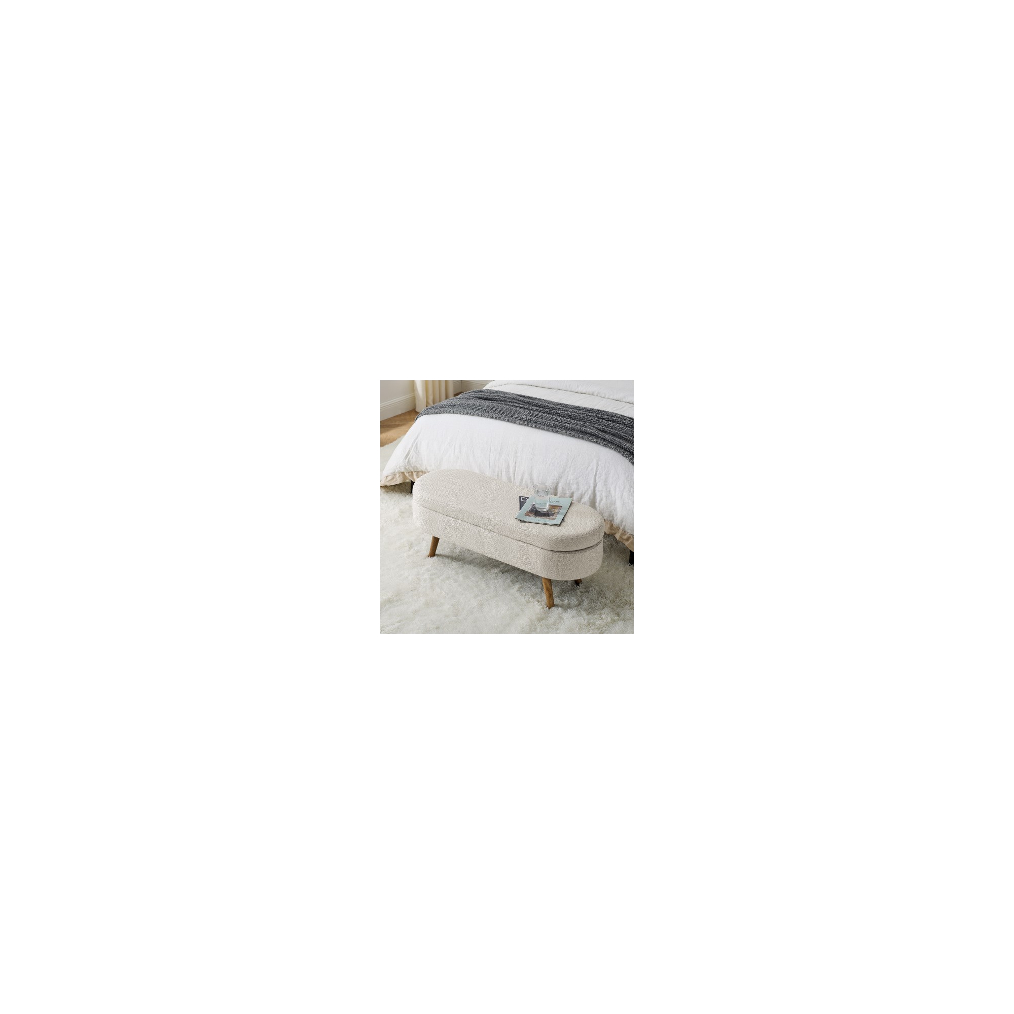 Oval Linen Storage Bench with Rubber Wood Legs For Entryway Living Room Bedroom End of Bed, Beige 43.5*16*16in