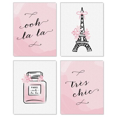 Big Dot of Happiness Paris, Ooh La La - Unframed Eiffel Tower Nursery and Kids Room Linen Paper Wall Art - Set of 4 - Artisms - 8 x 10 inches