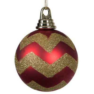Vickerman Matte Chevron White and Black or Red Ball Christmas Ornament