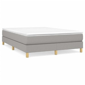 vidaXL Light Gray Box Spring Bed Frame for Queen Mattress, Fabric Upholstered and Wood Constructed Modern Style Bed Frame - 1 of 4