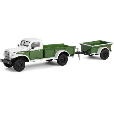 1950 Dodge Power Wagon Pickup Truck Green and White with 1/4 Ton Cargo Trailer Green 1/64 Diecast Model Cars by Greenlight