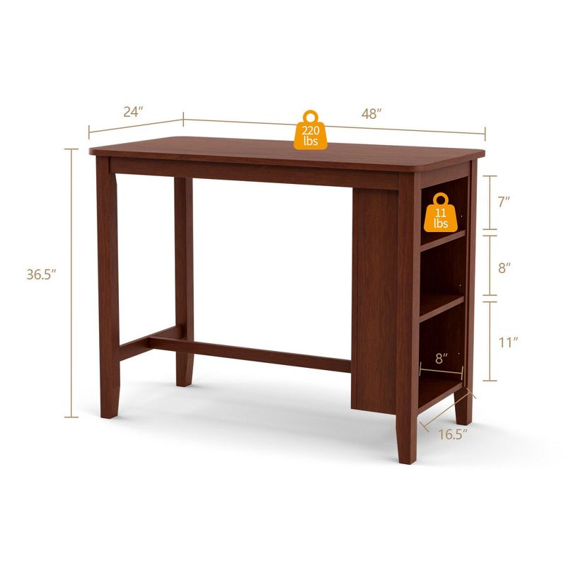Costway Counter Height Pub Table Bar Table w/ Rubber Wood Legs & Storage Shelves, 2 of 10