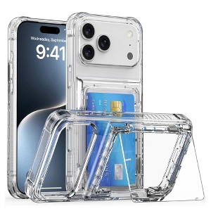 HTUTWOO Wallet Case for iPhone 17/Air/Pro/Max, Holds 4 Credit Cards with Kickstand Function, Shockproof Transparent Protection Phone Cover - 1 of 4