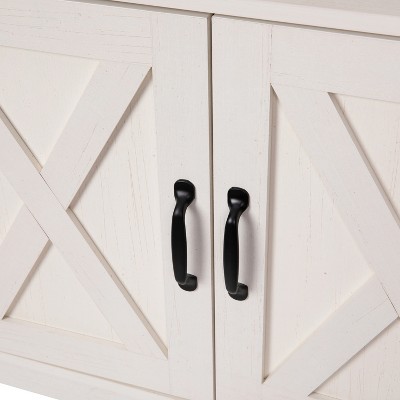 White and Rustic Oak 60" Farmhouse TV Stand with Cabinet
