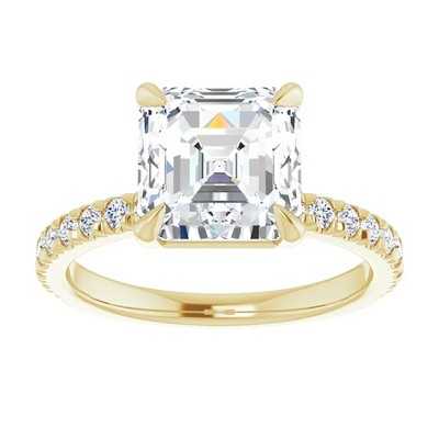 Pompeii3 3 1/3Ct Asscher Cut & Diamond Engagement Ring in White, Yellow, or Rose Gold