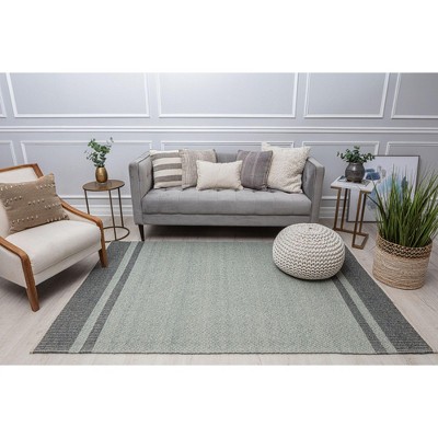 Green and Gray Wool Flat Woven 5' x 7' Striped Area Rug