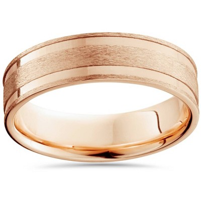 Pompeii3 6mm 14K Rose Gold Brushed Double Inlay Wedding Band
