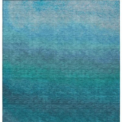 Teal Blue And Sky Blue Ombre Washable Indoor Outdoor Area Rug
