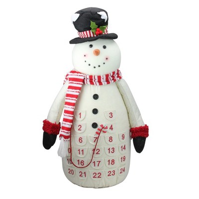 Melrose 24.5" White and Red Plush Snowman Countdown Christmas Tabletop Decor