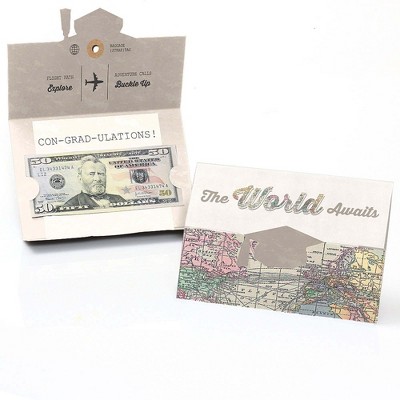 Big Dot of Happiness World Awaits - Graduation Money Holder Cards - Set of 8