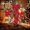 24"Pre-Lit Christmas Wreath with Red Ribbon&Gold Accents,20 LED Lights 8 Modes Battery Operated,Indoor Outdoor Front Door Holiday Decor with Ornament - 2 of 4
