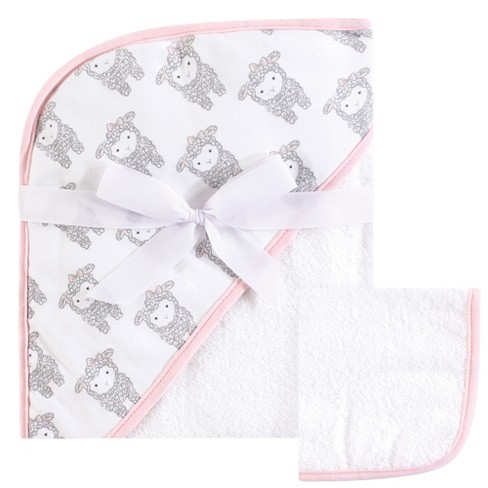 Hudson Baby Infant Girl Cotton Hooded Towel And Washcloth 2pc Set ...