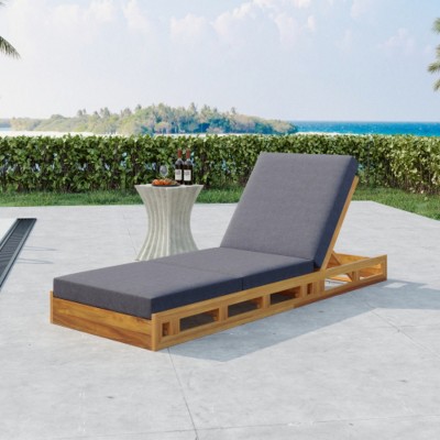 Outdoor Chaise Lounge Chairs with Cushions, Wooden Adjustable Backrest Recliner for Poolside Lounging or Patio Retreat-Maison Boucle