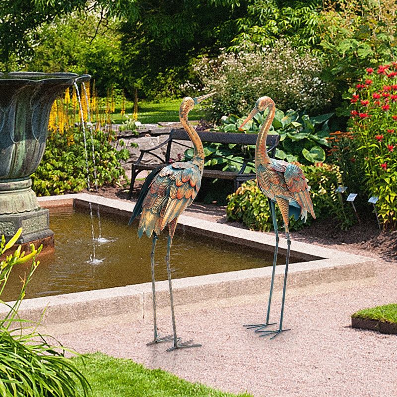 Costway 2-Piece Metal Crane/Flamingo Garden Statue Sculpture Set Outdoor Yard Lawn Decoration, 4 of 11