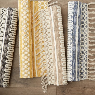 Chenille Stripe French Blue Hand-Loomed Cotton Shag Rug 2x3 Ft