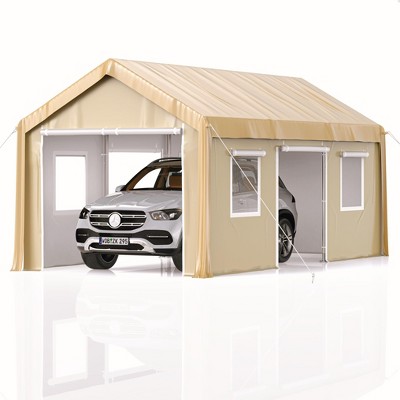 10'x20' Heavy-Duty Carport, Portable Garage with 4 Roll-Up Doors, 4 Mesh Windows, 180g PE Tarps, Reinforced Frames for Pickups, Boats, SUVs