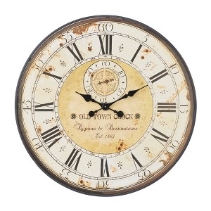 Vintage Wood Wall Clock with Typography Brown - Olivia & May - 1 of 4