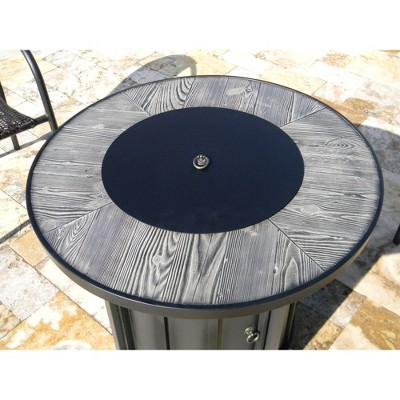 Round Black Faux Wood Gas Fire Pit Table