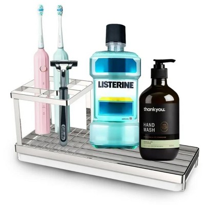 LunaLulinlk Toothbrush Holders for Bathrooms, 4 Slots Rustproof Metal Tooth Brushing Organizer with Drainage Silver