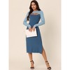 Seta T Women's Fall Color Block Round Neck Cut Out Front Long Sleeve Slit Hem Knit Sweater Midi Dress - 3 of 4