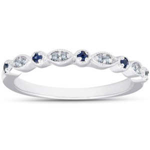 Pompeii3 1/5 ct Blue Sapphire & Diamond Wedding Ring Stackable Band 10k White Gold - 1 of 4
