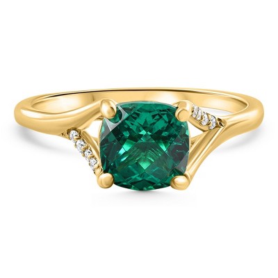 Pompeii3 1 1/2Ct Cushion Emerald & Diamond Ring 10k Gold Lab Created Engagement Fashion